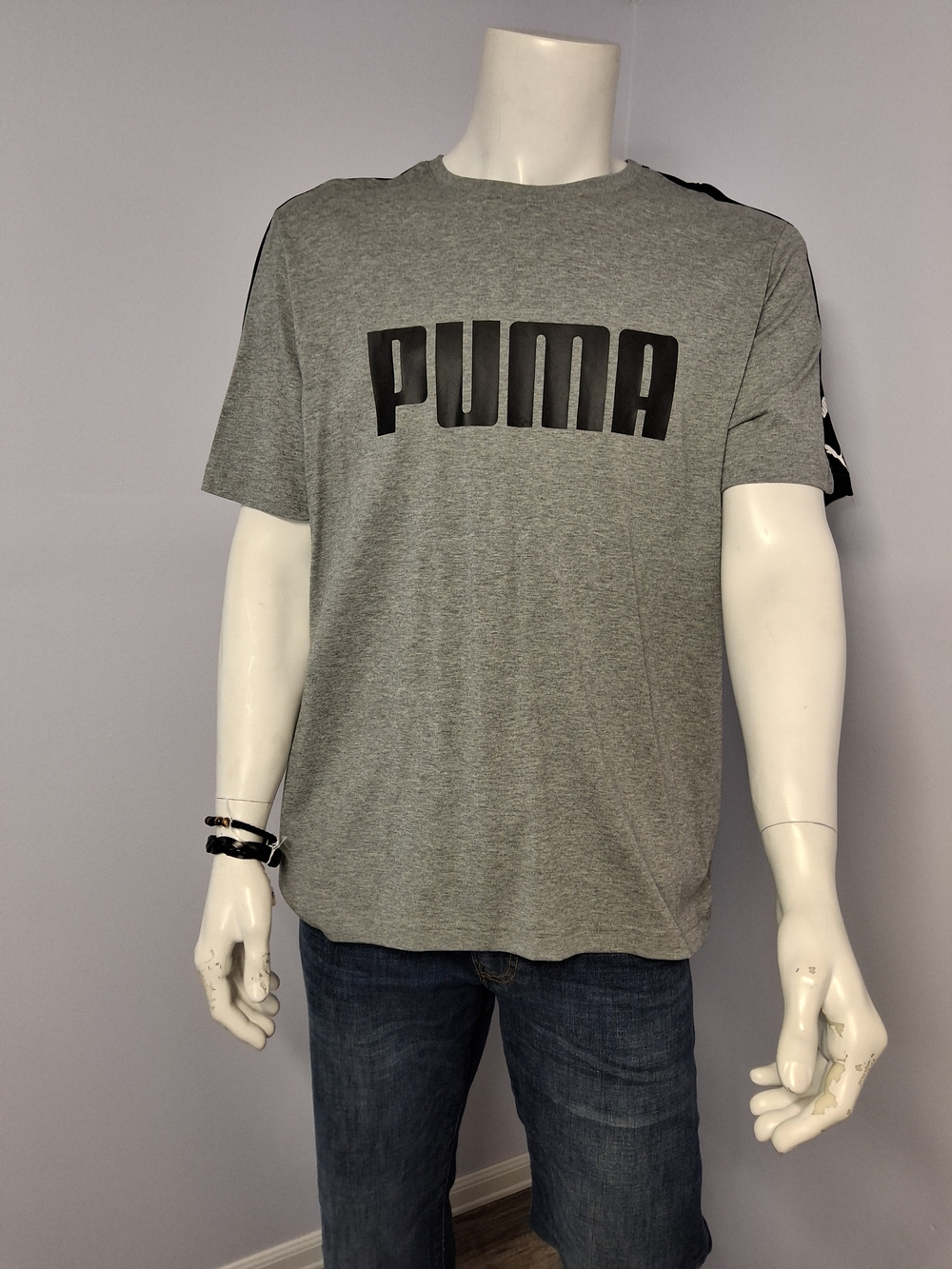 Men's Puma Short Sleeve XL Grey Tee with Black Logo